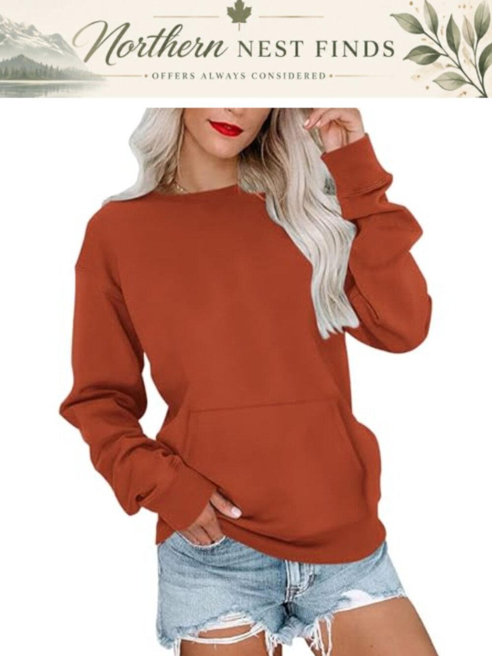 Womens Crewneck Sweatshirt Long Sleeve Pullover Top with Pocket